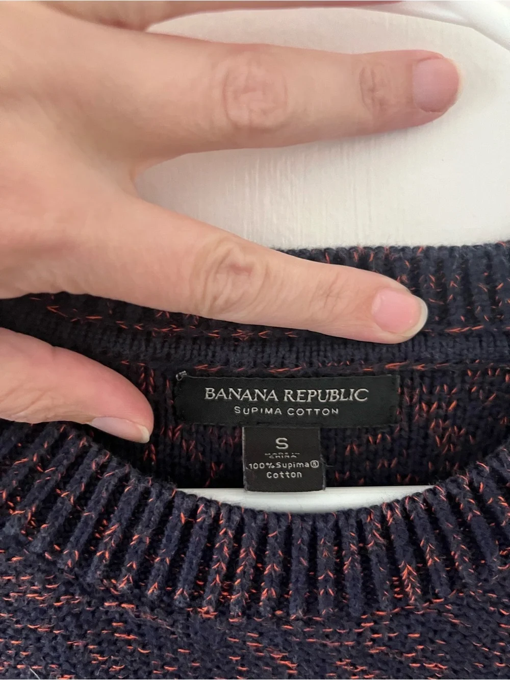 Banana Republic Men Supima Cotton Knit Sweater Marled Crewneck Navy Orange S